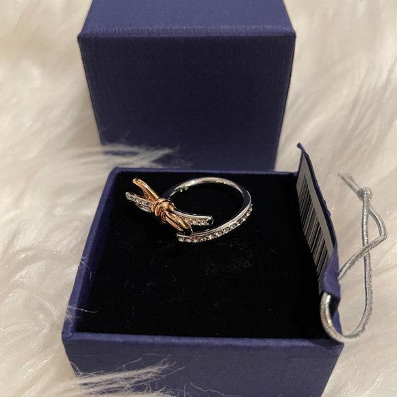 NWT SWAROVSKI Rose Gold Rhodium Plated Lifelong Bow Ring  Size 50 (Size 5) - Picture 7 of 9